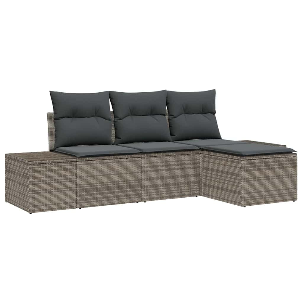 vidaXL Conjunto de Sofá de Jardim com almofada 4 pcs Cinzeto vime PE