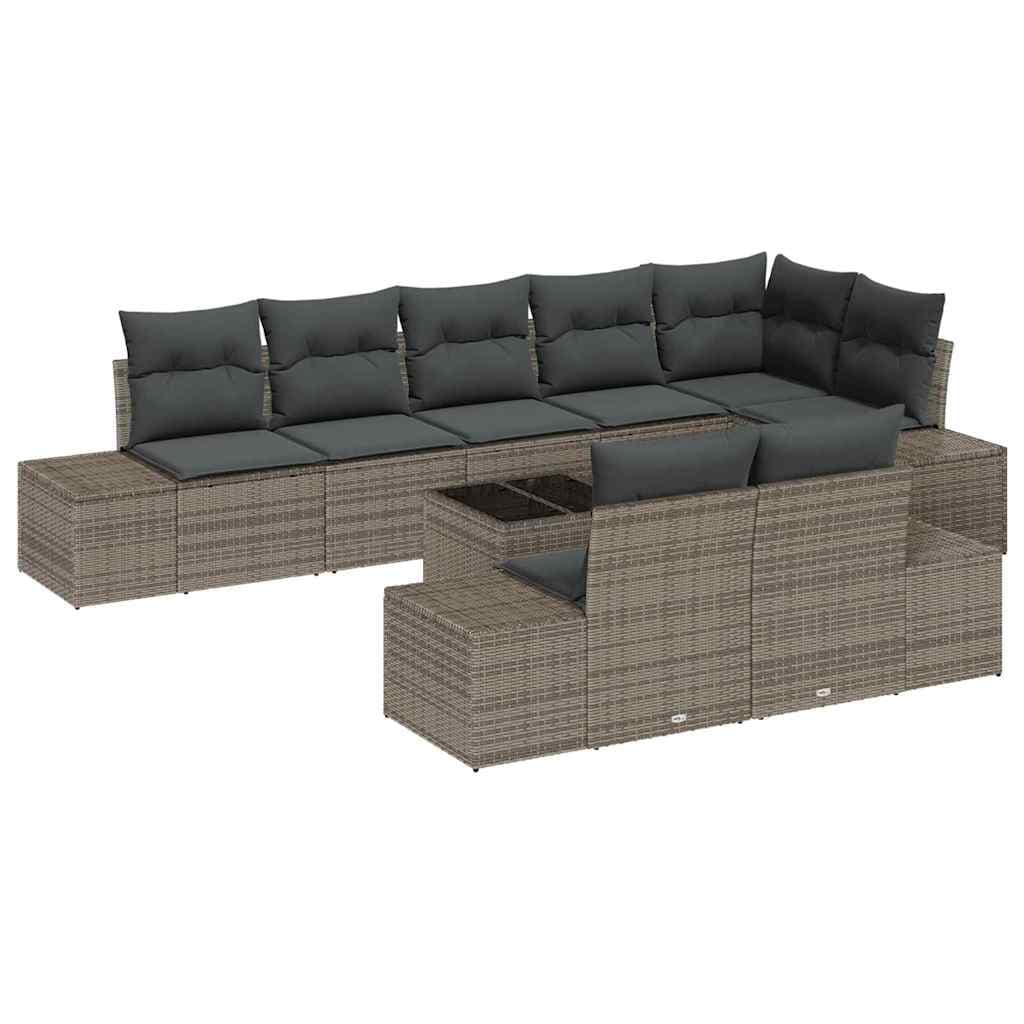 vidaXL Conjunto de Sofá de Jardim com almofada 9 pcs Cinzeto vime PE