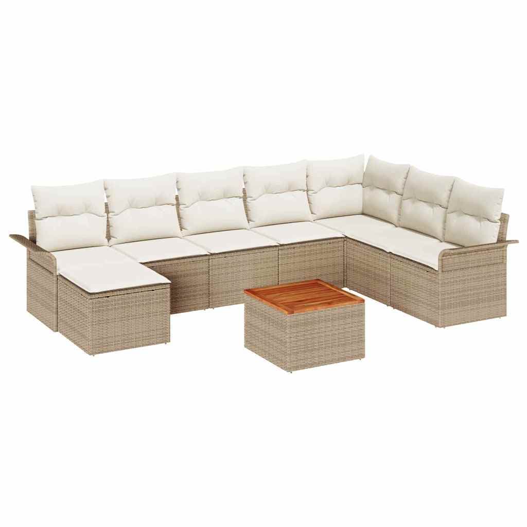 vidaXL Conjunto de Sofá de Jardim com almofada 9 pcs Bege vime PE