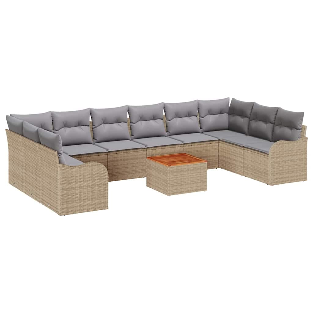 vidaXL Conjunto de Sofá de Jardim com almofada 10 pcs Bege vime PE