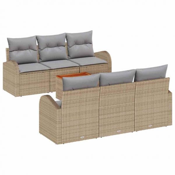 vidaXL Conjunto de Sofá de Jardim com Almofada 7 Peças Bege Vime Pe - 4180881067