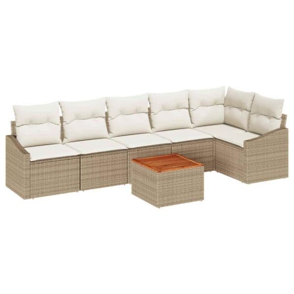 vidaXL Conjunto de Sofá de Jardim com Almofada 7 Peças Bege Vime Pe - 2698829415
