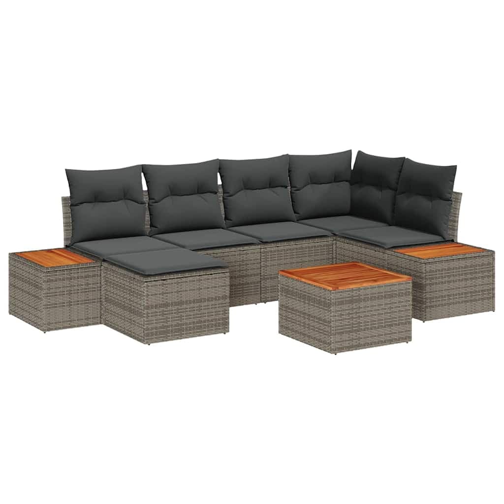 vidaXL Conjunto de Sofá de Jardim com almofada 7 pcs Cinzeto vime PE