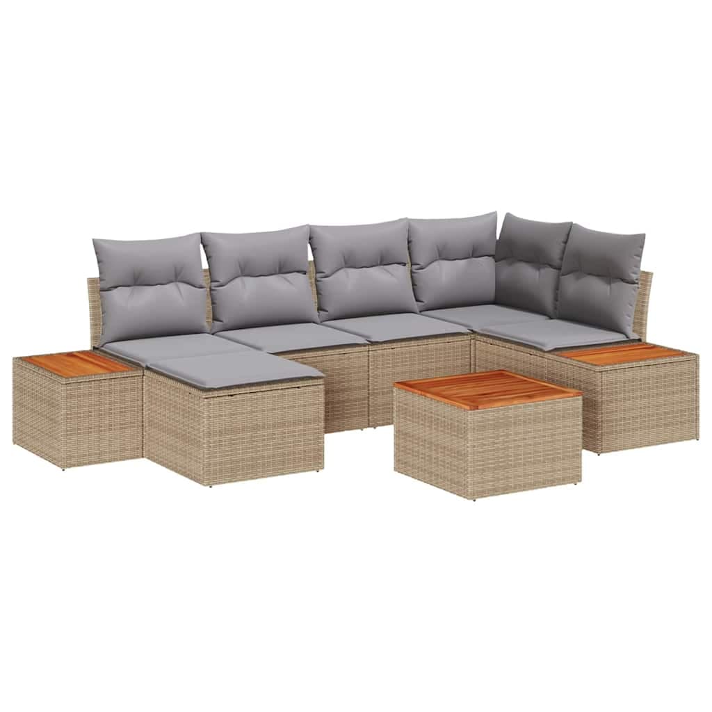 vidaXL Conjunto de Sofá de Jardim com Almofada 7 Peças Bege Vime Pe - 1062258587