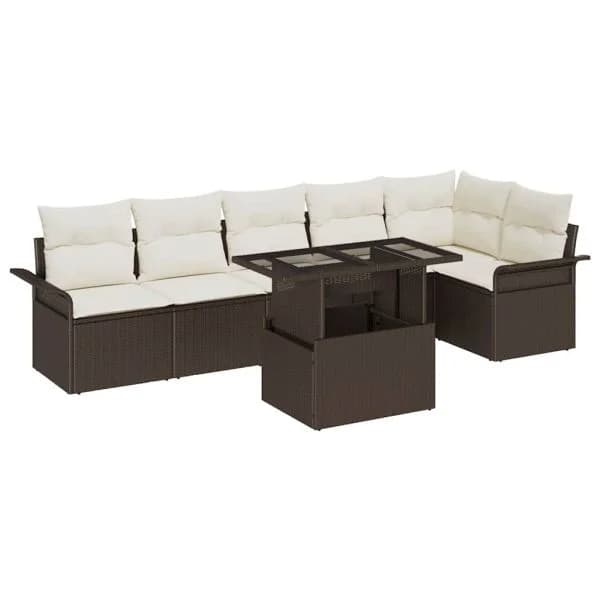 vidaXL Conjunto de Sofá de Jardim 7 Peças Castanho Rattan Sintético - 820822309
