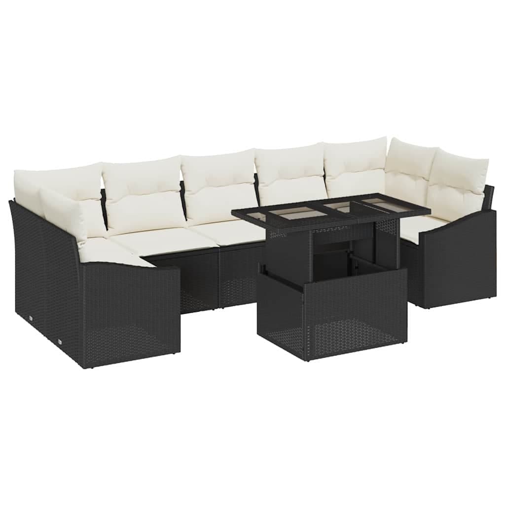 vidaXL Conjunto de Sofá de Jardim 8 pcs Preto e Creme vime PE