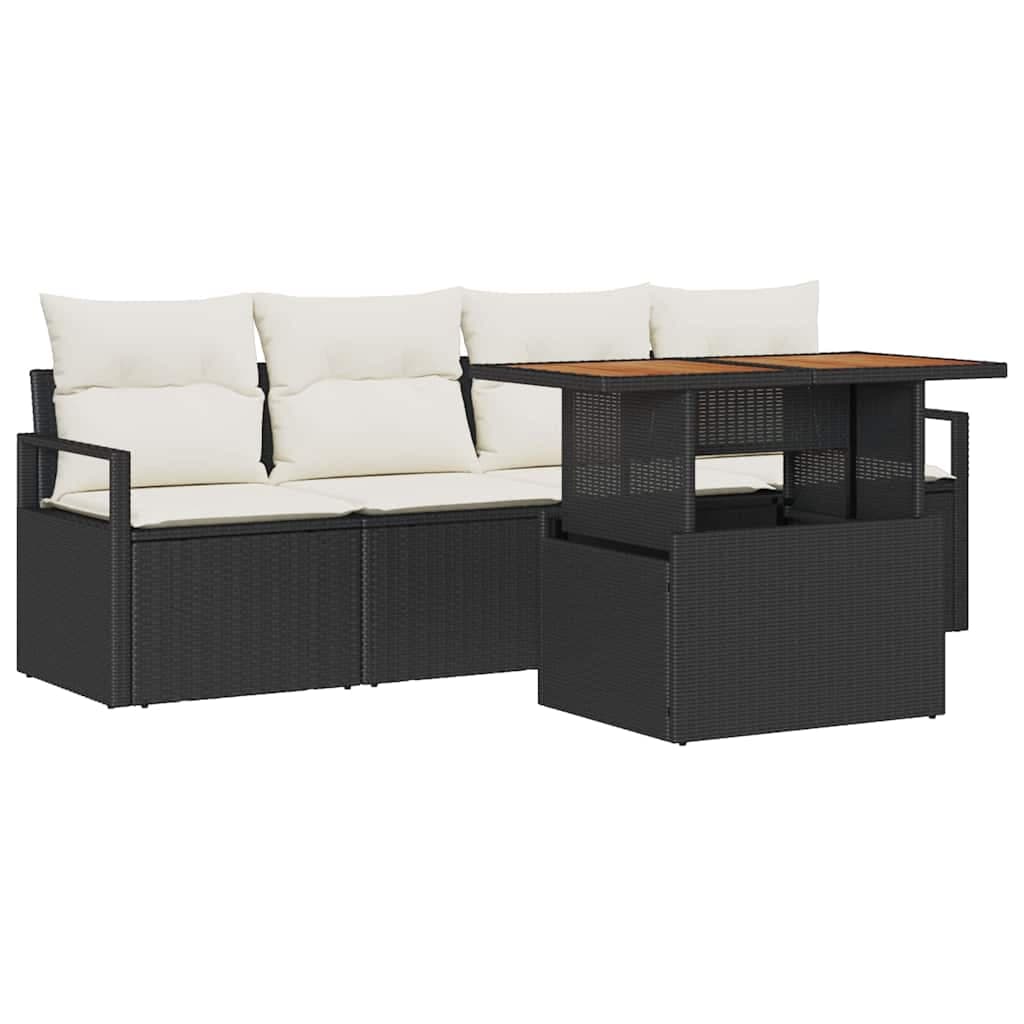 vidaXL Conjunto de Sofá de Jardim com almofada 5 pcs Preto e creme