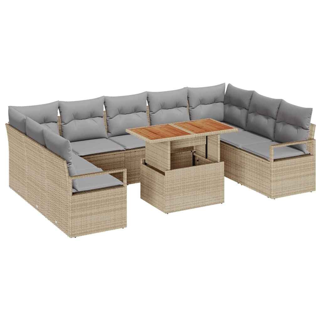 vidaXL Conjunto de Sofá de Jardim com almofada 10 pcs Bege e Cinza