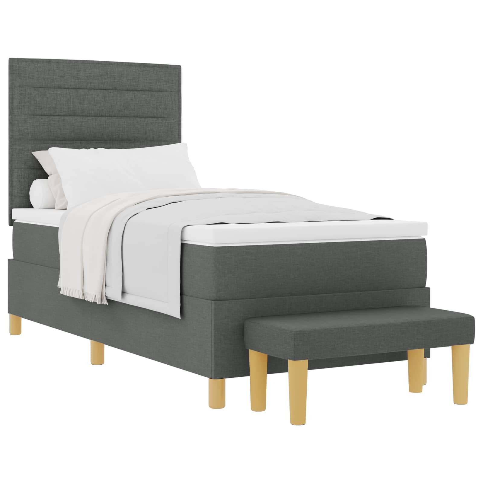 vidaXL Cama Box Spring com Colchão e Banco Cinza Escuro 90x200 cm Tecido - 2434754033