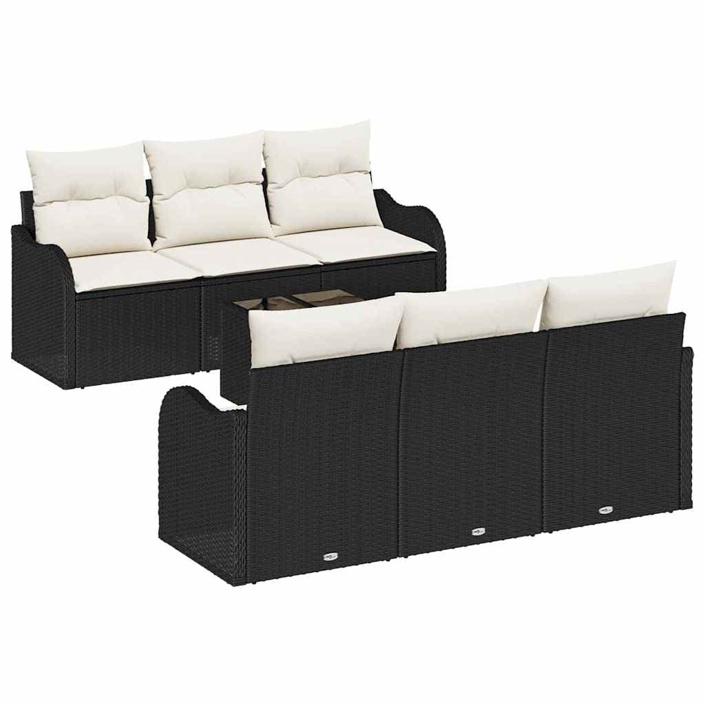 vidaXL Conjunto de Sofá de Jardim com almofada 7 pcs Preto e Creme