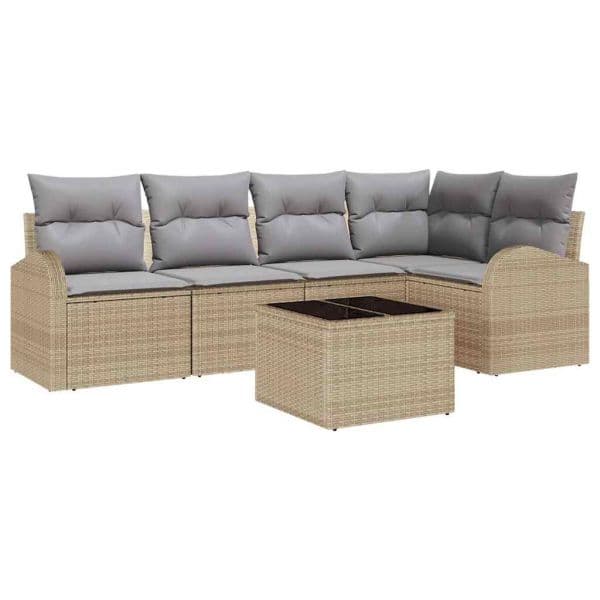 vidaXL Conjunto de Sofá de Jardim 6 Peças Bege e Cinza Claro Vime Pe - 4160316275