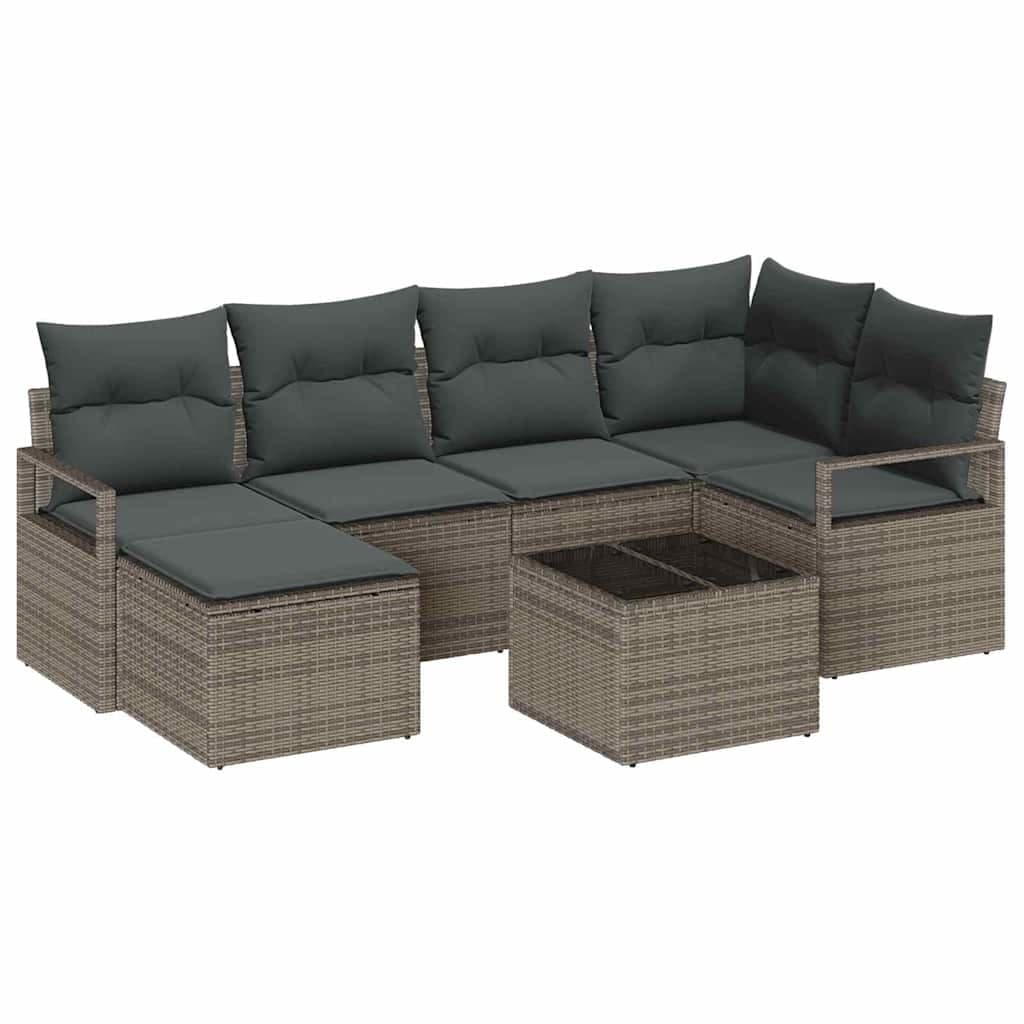 vidaXL Conjunto de Sofás com almofada 7 pcs Cinzento-claro vime PE