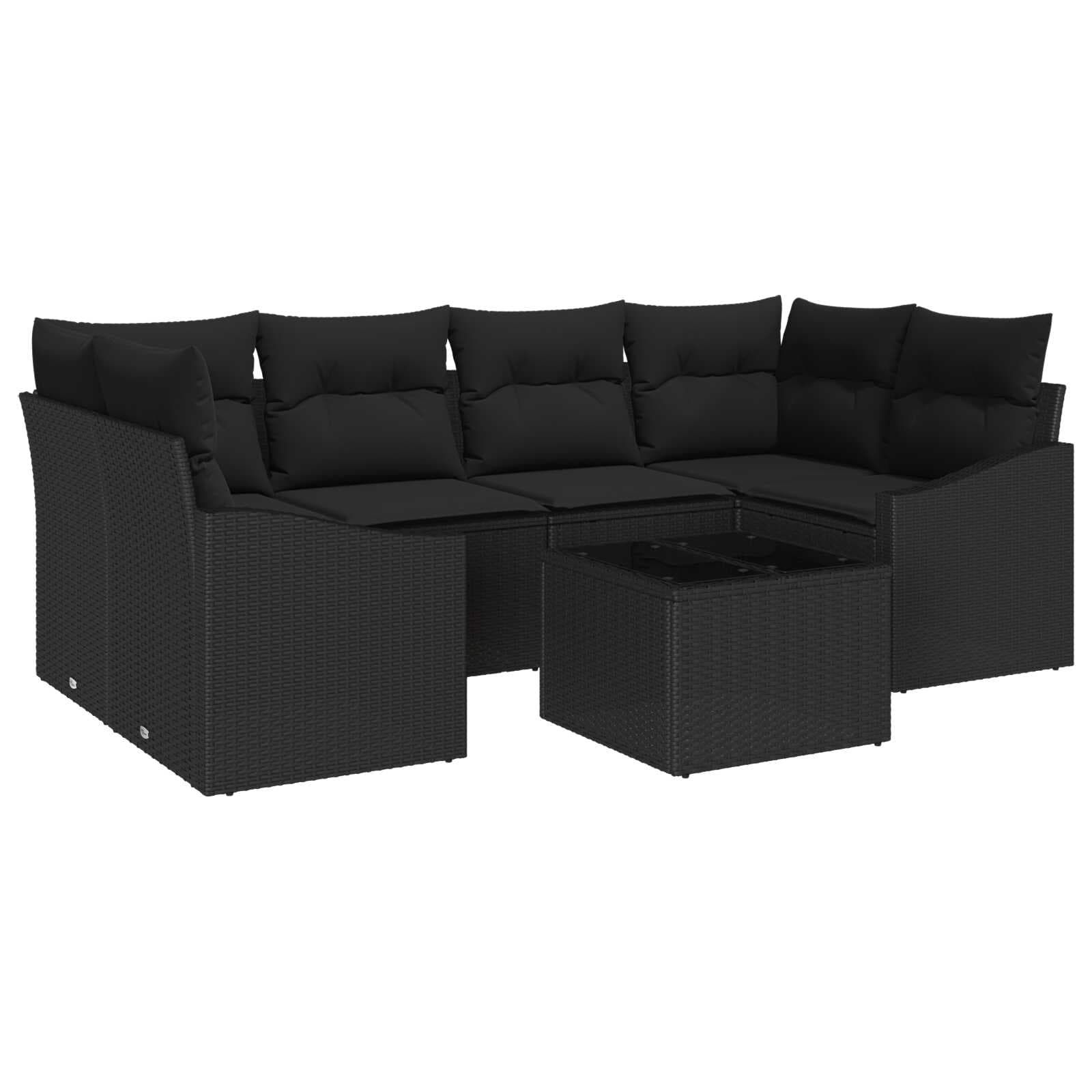 vidaXL Conjunto de Sofás com almofada 7 pcs Preto vime PE