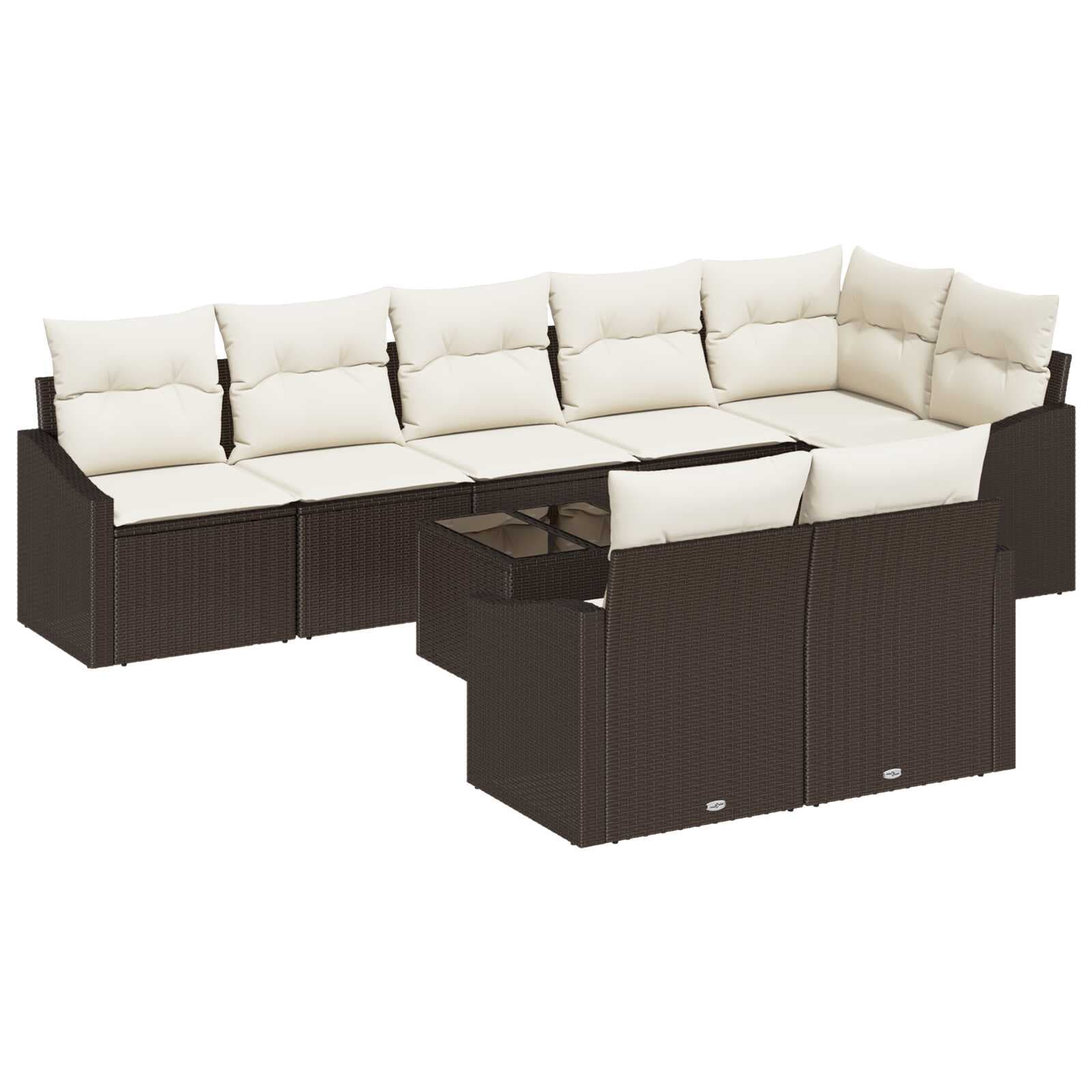 vidaXL Conjunto de Sofá de Jardim 9 pcs Marrom e Creme vime PE