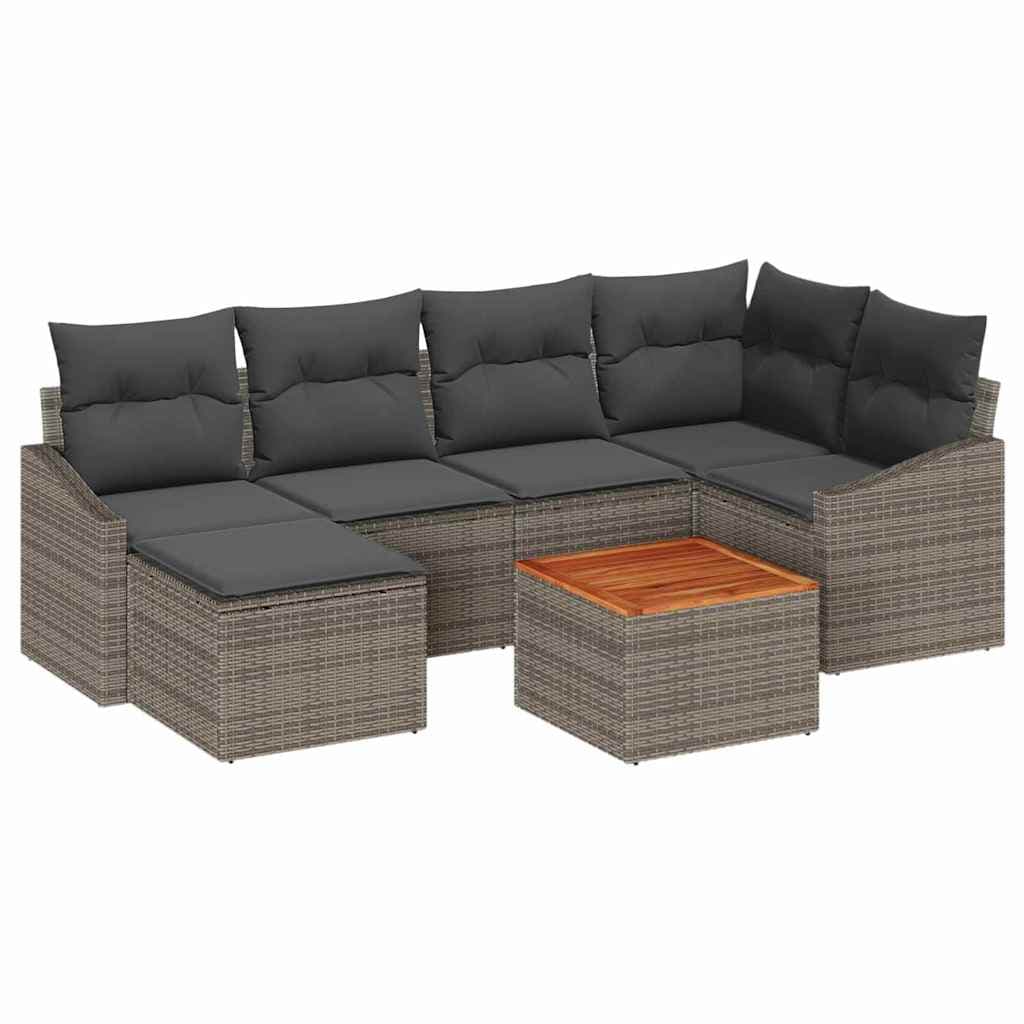 vidaXL Conjunto de Sofá de Jardim 7 Peças Cinzeto Vime Pe - 3800823261