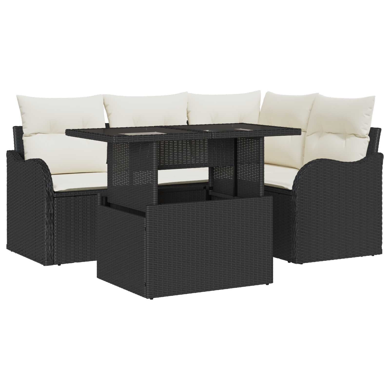 vidaXL Conjunto de Sofá de Jardim 5 pcs Preto Rattan de Polipropileno