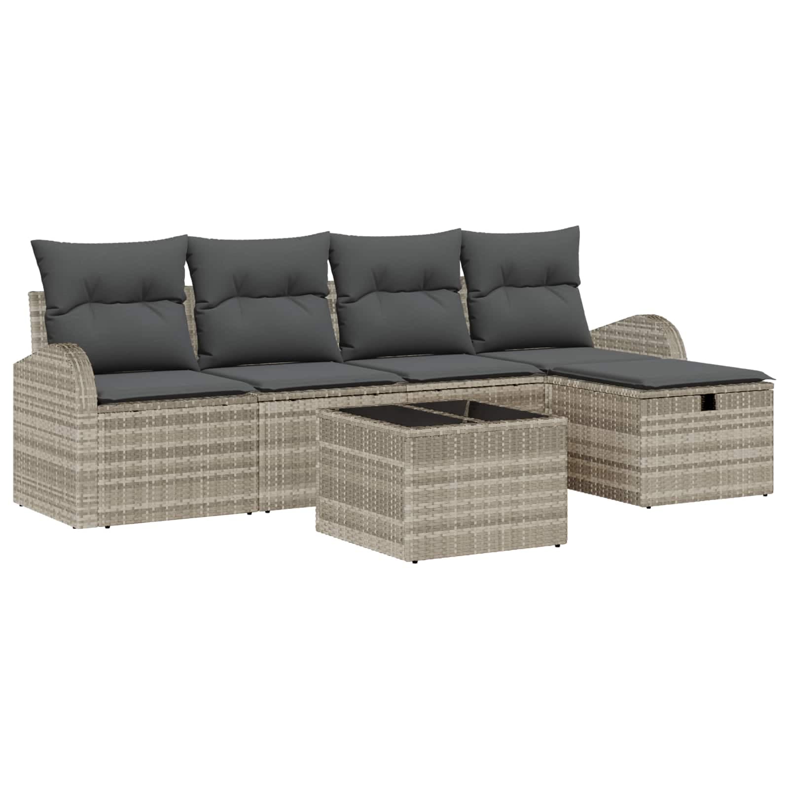 vidaXL Conjunto de Sofás com almofada 6 pcs Cinzento-claro vime PE