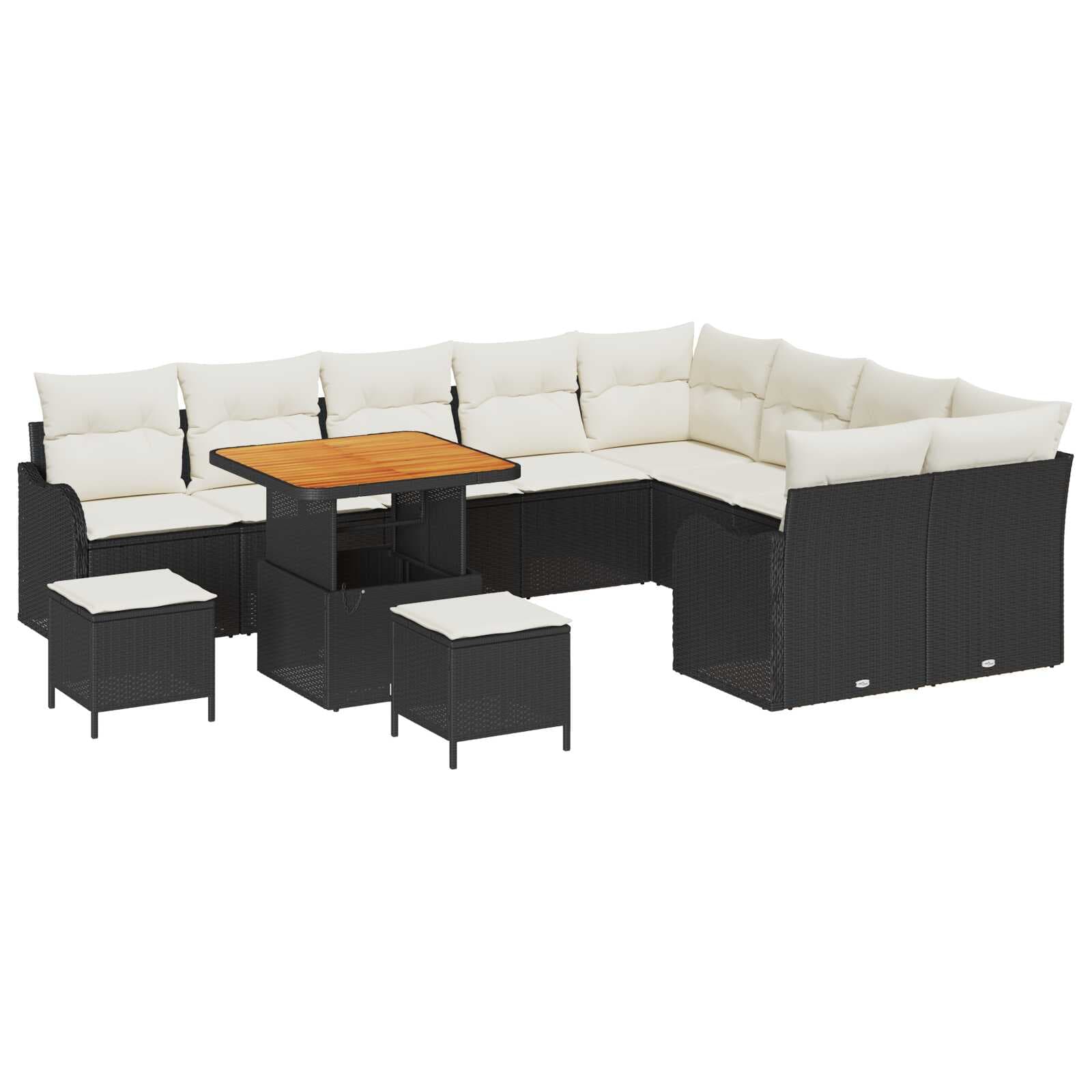 vidaXL Conjunto de Sofá de Jardim com almofada 12 pcs Preto vime PE