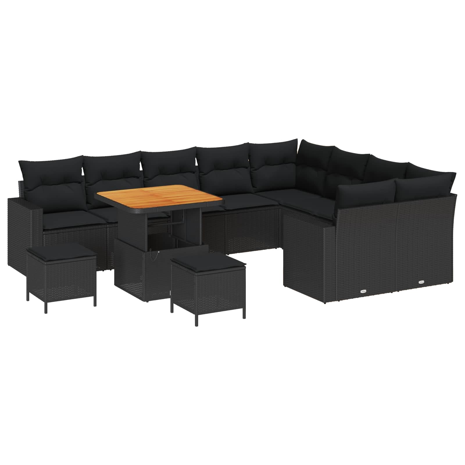 vidaXL Conjunto de Sofá de Jardim com almofada 13 pcs Preto vime PE