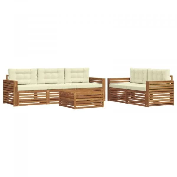 vidaXL Conjunto de Sofás para Exterior 6 Peças Natural e Creme - 926548423