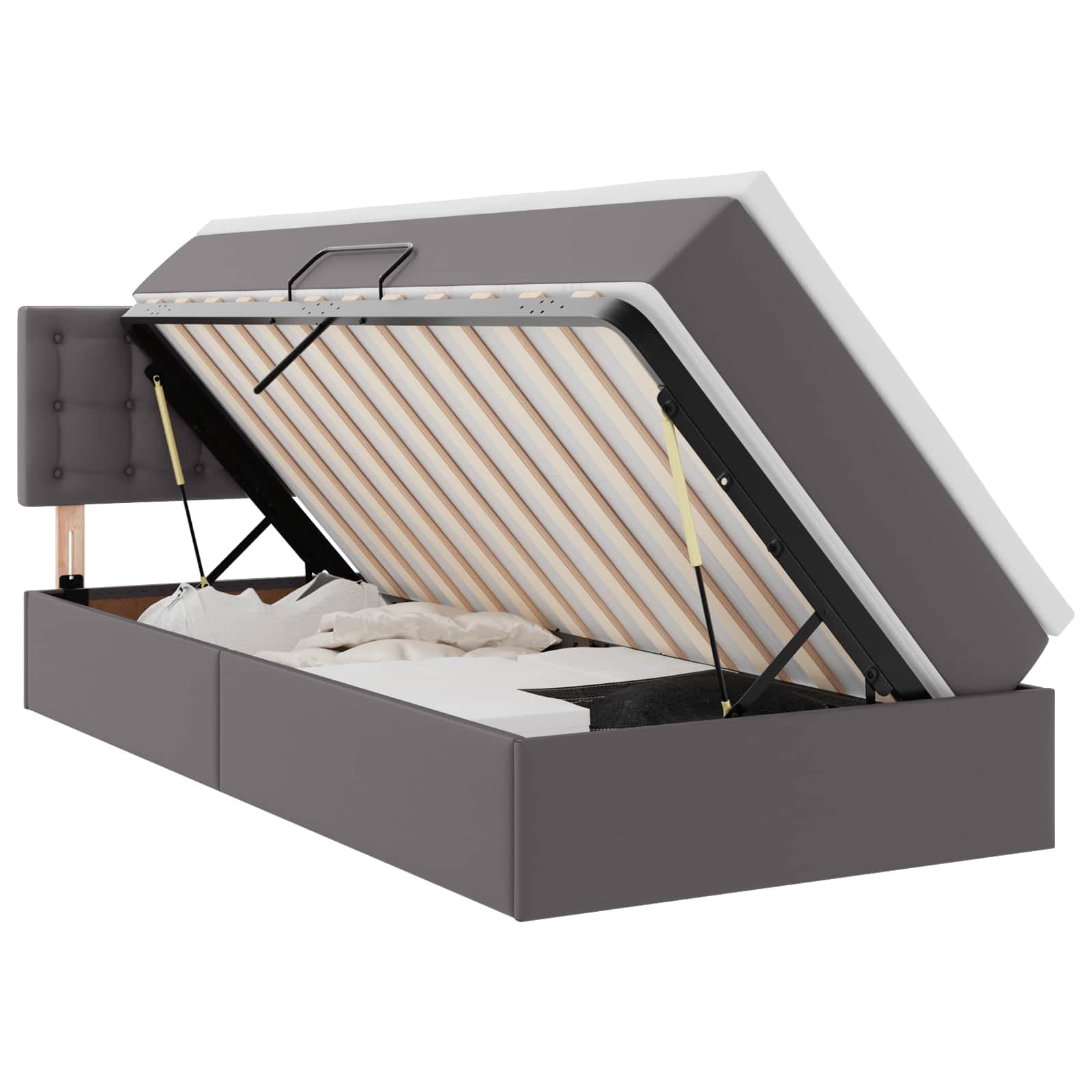 vidaXL Cama com arrumação e LED Cinzeto 100 x 200 cm Couro Sintético