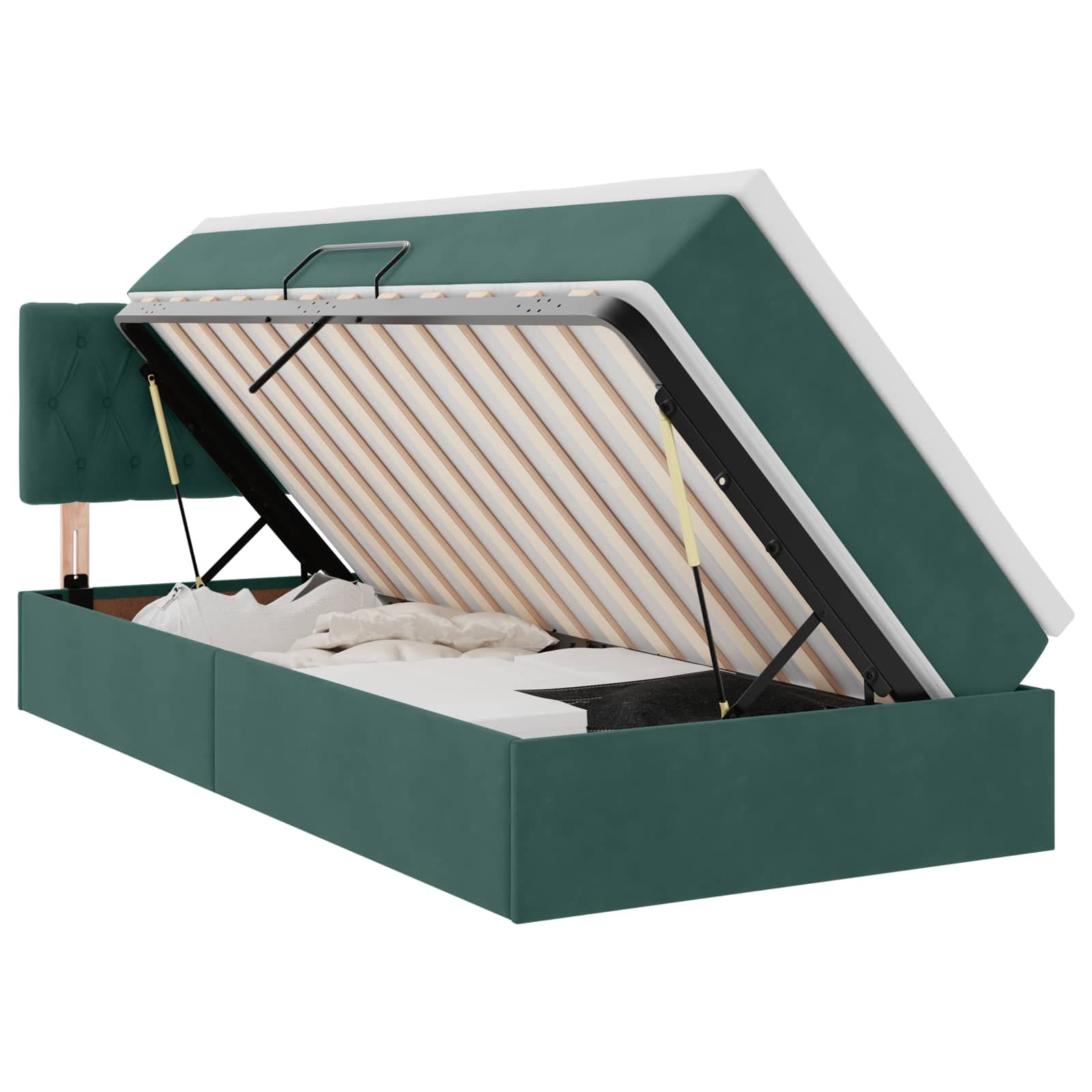 vidaXL Cama de Armazenamento LED com Colchão Verde-Escuro 100 x 200 cm