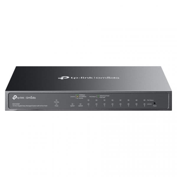 Switch gerenciável Gigabit TP-Link de 10 portas com 8 PoE+, 123 W, SFP na nuvem, sem ventoinha
