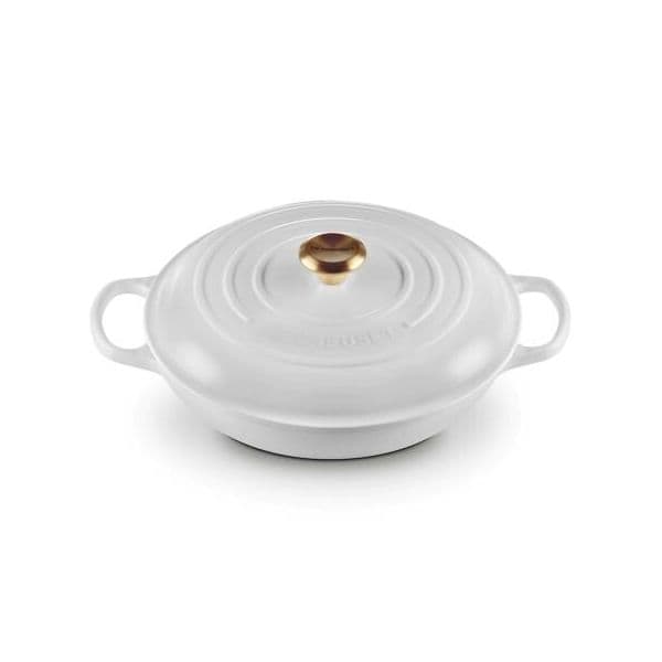 Le Creuset Caçarola Baixa Evolution Ferro Fundido 30cm Branco Pomo Dourado