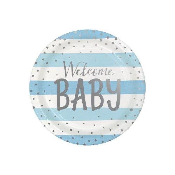 Creative Converting Pratos Blue Silver Celebration Welcome Baby 8 un. - 120346292
