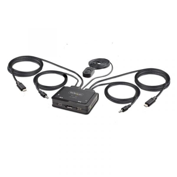StarTech.com USB-C DisplayPort KVM Switch 2 Portas 4K 60Hz Cabos de Áudio Integrados Teclas de Atalho