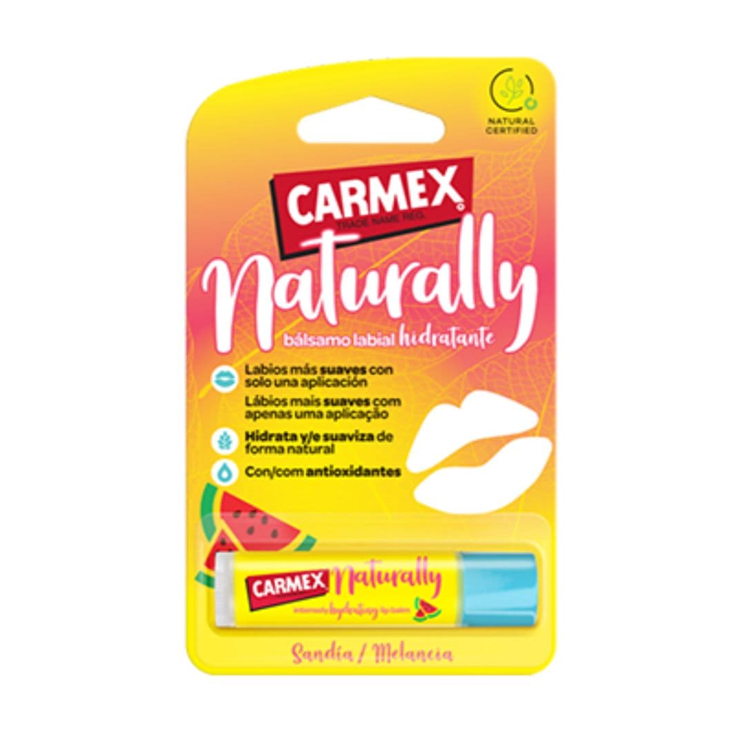 Carmex Naturally Bálsamo Labial Hidratante Stick ; Sabor Melancia (4,25 g). Este bálsamo labial é formulado com 93% de ingredientes de origem natural, proporcionando uma hidratação intensa e proteção eficaz para os lábios.
Características principais:
Hi