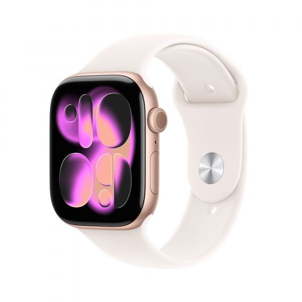 Apple Watch Series 11 GPS 46mm Alumínio Rosa Dourado c/ Bracelete Desportiva Rosa Leve S/M