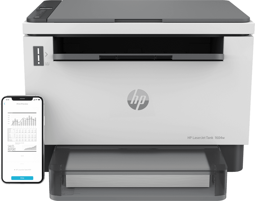 HP LaserJet Multifunções Tank 1604w, Preto e branco, Impressora p