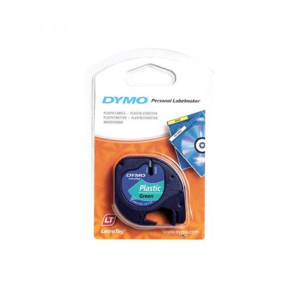 Fita Plastico Dymo Letratag 12mmx4m Preto / Verde (91204) -12791204