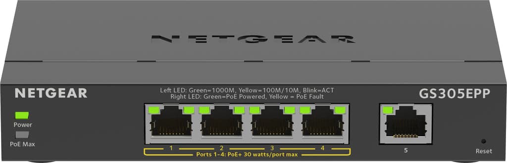 NETGEAR 5-Port Gigabit Ethernet High-Power PoE+ Plus Switch (GS30
