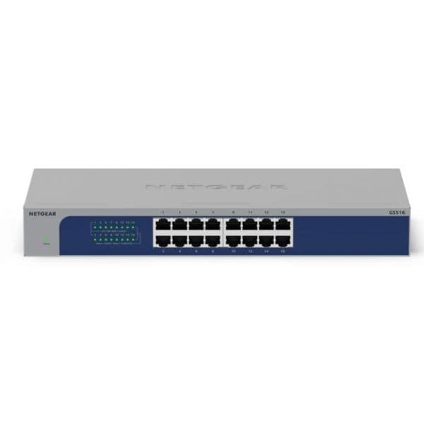 Switch Netgear GS516-300EUS 16 portas Gigabit PoE para montagem em rack metálico
