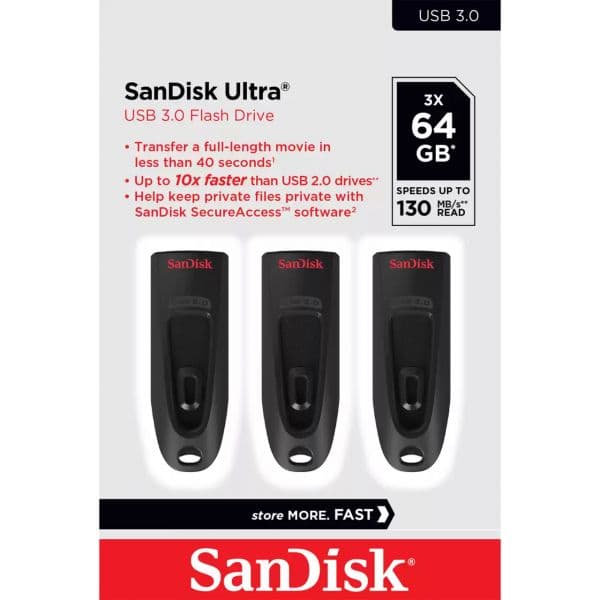SanDisk 64GB SDCZ48-064G-G46T USB 3.0 Preto Pack 3