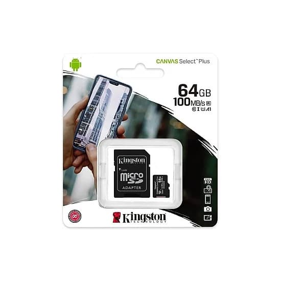 Kingston 64GB MicroSDHC Canvas Select Plus Class10 UHS-I + Adaptador
