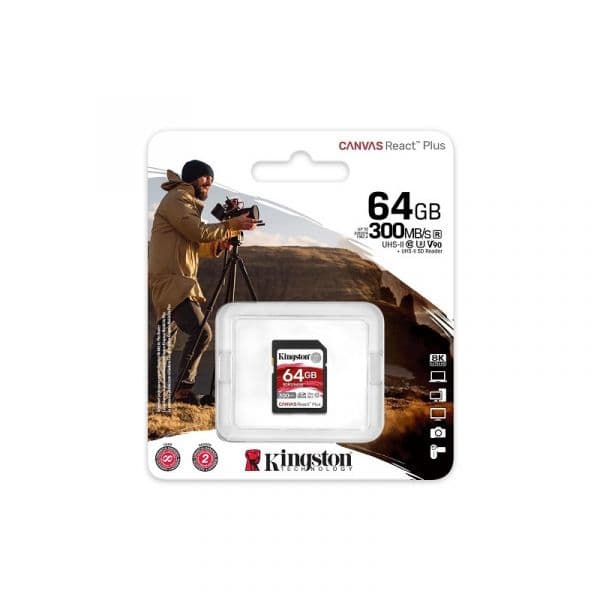 Kingston Secure Digital 64GB Class10 (U3) 8K 300/260MB/s Canvas React Plus - SDR2/64GB