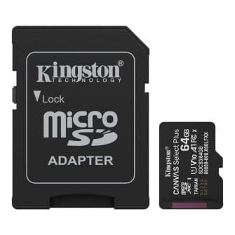 Kingston 64GB MicroSD Canvas Select Plus C10 U1 V10 A1 + Adaptador SD