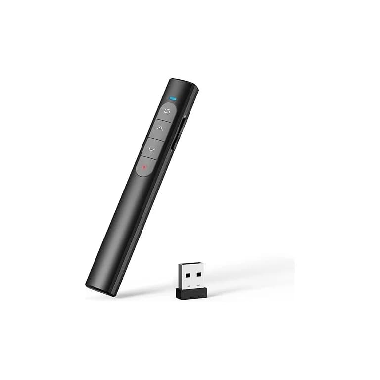 Apresentador Sem Fios SQAFGYR 2.4GHz – Ponteiro Laser Vermelho, USB Plug & Play, Controlo de Slides