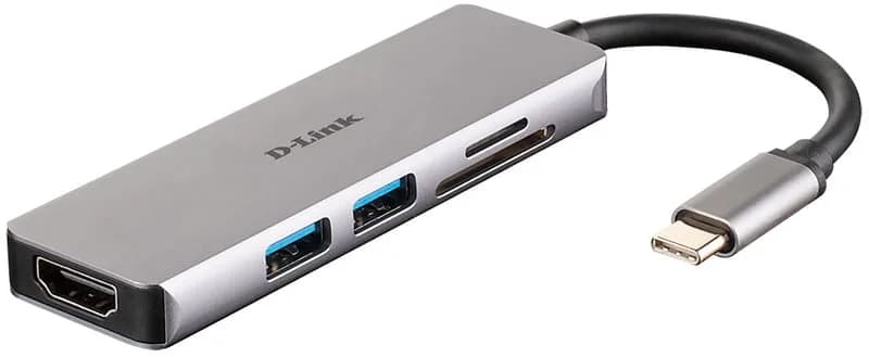 D-Link USB C Macho > 2 x USB 3.0 Tipo A Femea + 1 x HDMI + Leitor Cartões (Micro SD + SD) - DUB-M530