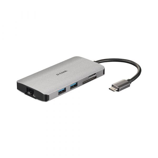 D-Link USB C Macho > 3 x USB 3.0 Tipo A Femea + 1 x HDMI + Leitor Cartões (Micro SD + SD) + 1 x USB-C (até 100W) - DUB-M810