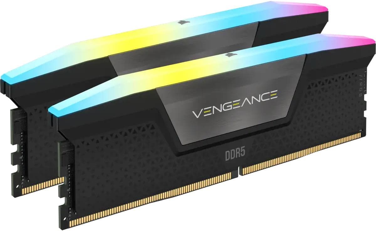 DDR5, 6400MT/s 32GB 2x16GB DIMM, Unbuffered, 32-40-40-84, Std PMIC, XMP 3.0, VENGEANCE RGB DDR5 Black Heatspreader, RGB LED, 1.4V