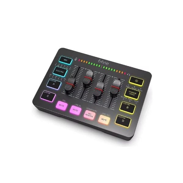 Fifine Misturador De Áudio Fifine SC3 RGB com Entrada XLR Preto