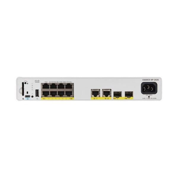 Cisco Interruptor compacto 8 x 10/100/1000 (PoE+) + 2 x 1000Base-T + 2 x 10 Gigabit SFP+ (uplink) Cisco Catalyst 9200CX - Network Advantage