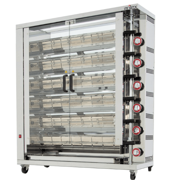 Grelhador de frango vertical 6 espetos (não incluídos) a gás 1160x450x1290