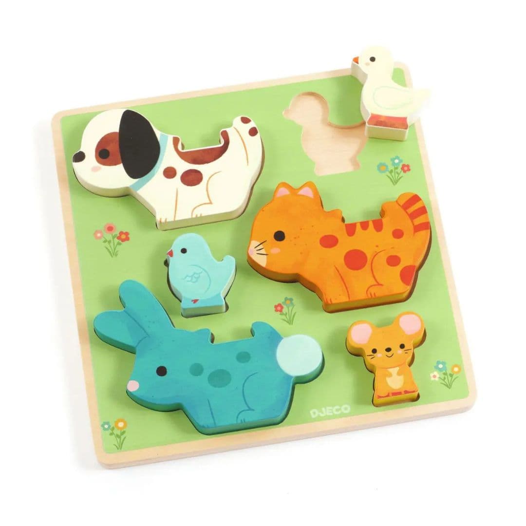 Djeco puzz & play friends – puzzle de madeira c/ animais + 18 meses