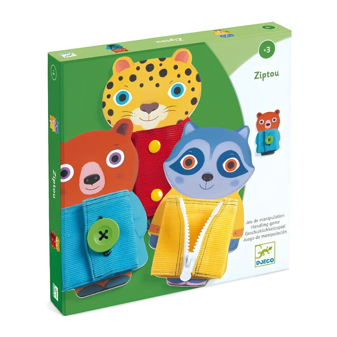 Djeco ziptou – jogo de abotoar e fechar roupa + 3 anos