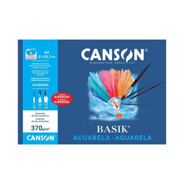 CANSON Papel Aguarela Basik A4 370gr Minipack 6 Folhas